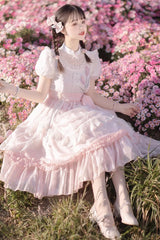 Pink Chinese Style Short Sleeves Princess Ruffle Sweet Lolita Dress - Product - 4