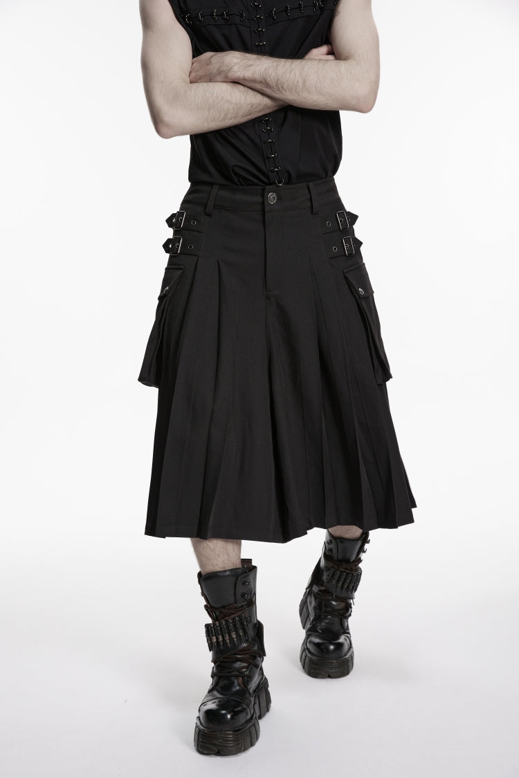 Black Buckled Big Pockets Pleated Men's Punk Pants - Product - 3
