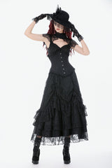 Black Sleeveless Lace Irregular Lace-Up Women's Gothic Underbust Corset - Product - 7