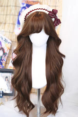 Chestnut Brown Statement Bangs Long Curls Sweet Lolita Wig - Chestnut-Brown - 1