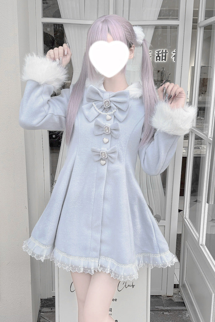 Aqua Long Sleeves Bowknot Rabbit Ears Detachable Hooded Japanese Jirai Kei Coat - Product - 5