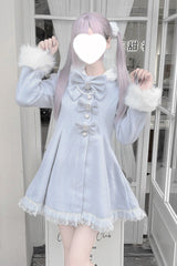 Aqua Long Sleeves Bowknot Rabbit Ears Detachable Hooded Japanese Jirai Kei Coat - Product - 5