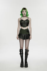 Black/Green Spliced Lace Lace-Up Slim Color-Blocked Zippered Women's Punk Cool Corset - Product - 2