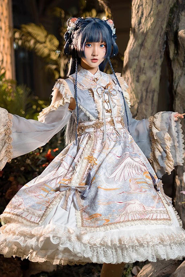 中華風 長袖 プリント フリル レース スウィートロリータワンピース 3色 商品画像