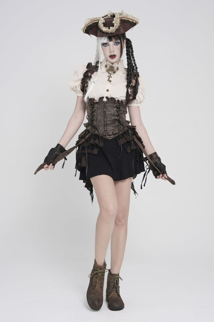 Bronze Bow Lace-Up Slim Zippered Women's Gothic Swallow-tailed Vest - Product - 5