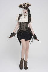 Bronze Bow Lace-Up Slim Zippered Women's Gothic Swallow-tailed Vest - Product - 5