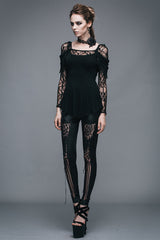 Black Rose Lace Long Sleeves Modal Womens Gothic T-Shirt - Product - 7