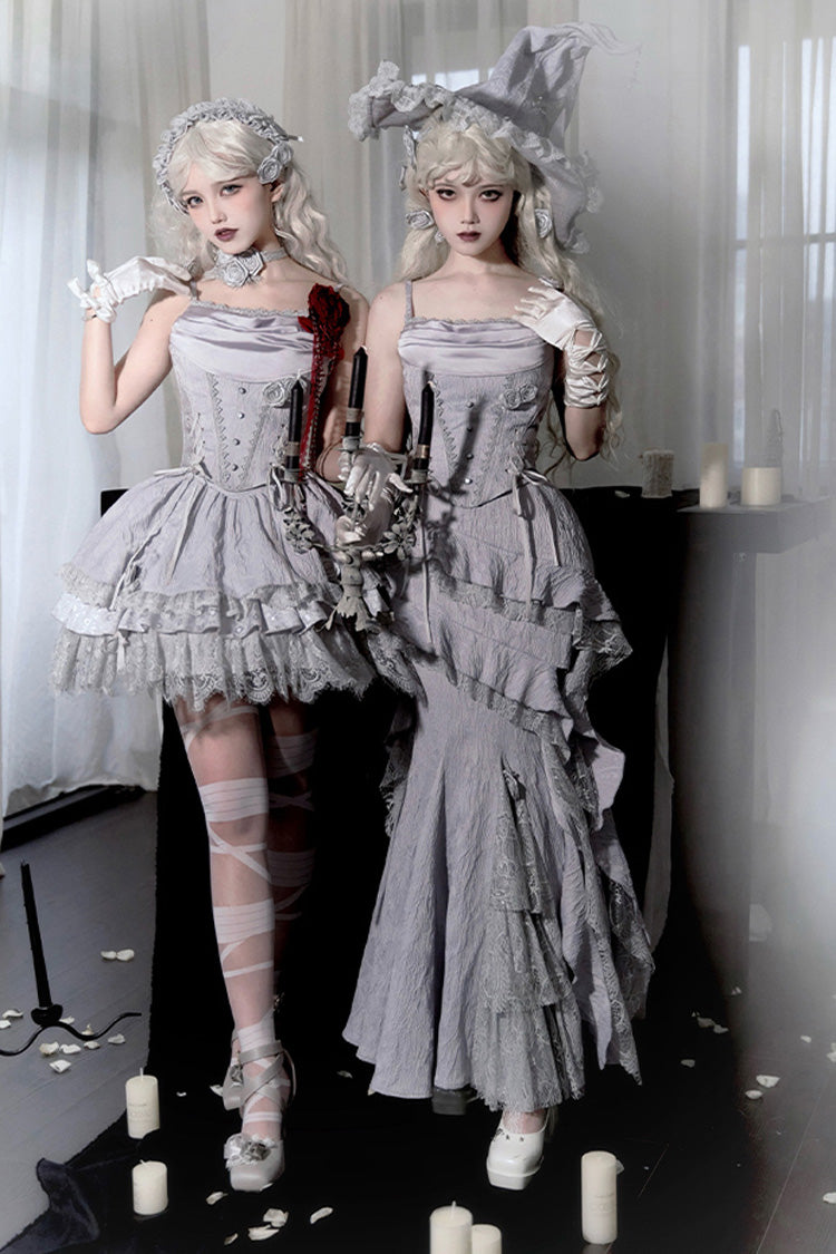 Silver Grey [Twilight] Multi-Layered Ruffle Hollow Lace Gothic Witch Lolita Skirt - Product - 13