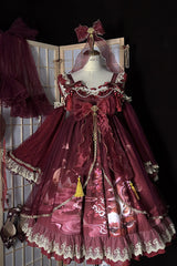 [Nine-tailed fox] Print Ruffle Bowknot Classic Chinese Style Princess Lolita Jsk Dress 2 Colors - Product - 3