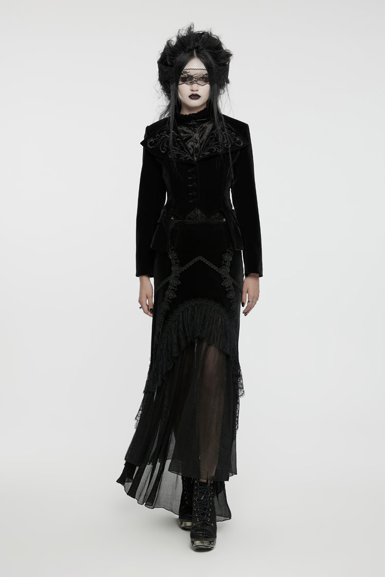 Black Swallow-tailed Velvet Long Sleeves Women's Gothic Jacket - Product - 6