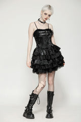 Black Sleeveless Multi-Layered Ruffled Women's Punk Party Slip Dress Graduation Dress - Product - 7