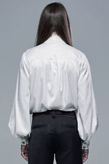 White Gothic Jacquard High Collar Front Chest Flounce Retro Metal Button Lantern Sleeve Men's Shirt - Product - 3
