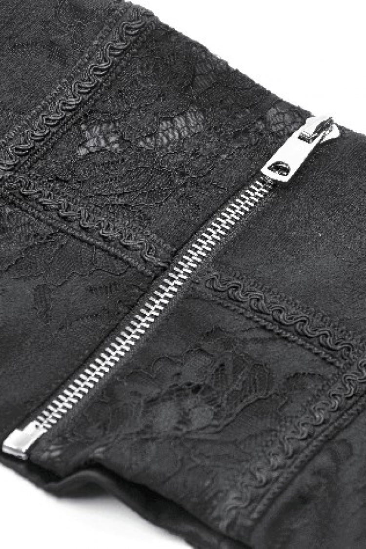 Black Floral Pattern Lace-Up Zippered Women's Gothic Waist Corset - Product - 12