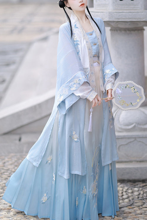 Blue Original Chinese Song Dynasty Gradient Sweet Lolita Hanfu Dress Full Set - Blue - 1
