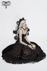 Red Front Chest Decals Dense Velvet Long Women's Gothic Sling Dress - Product - 7