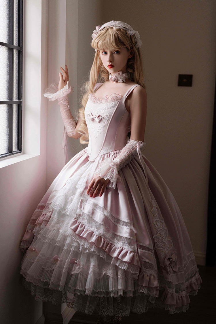 Pink [Promise of the Rose] Multi-Layered Ruffled Hanayome Open-Front Bow Sweet Gorgeous Lolita Jsk Dress Set - Product - 3