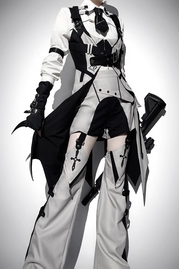 Black/White Long Sleeves Color Matching Handsome Sci-fi Lolita Shirt - Black/White - 1