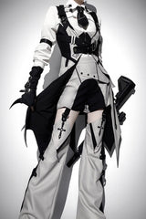Black/White Long Sleeves Color Matching Handsome Sci-fi Lolita Shirt - Black/White - 1