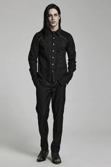 Black Lapel Collar Long Sleeves Lace Mens Daily Gothic Elegant Blouse - Product - 4