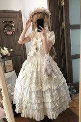 Apricot [Heart In Love] Multi-Layered Ruffled Bow Sweet Lolita Jsk Dress - Product - 2