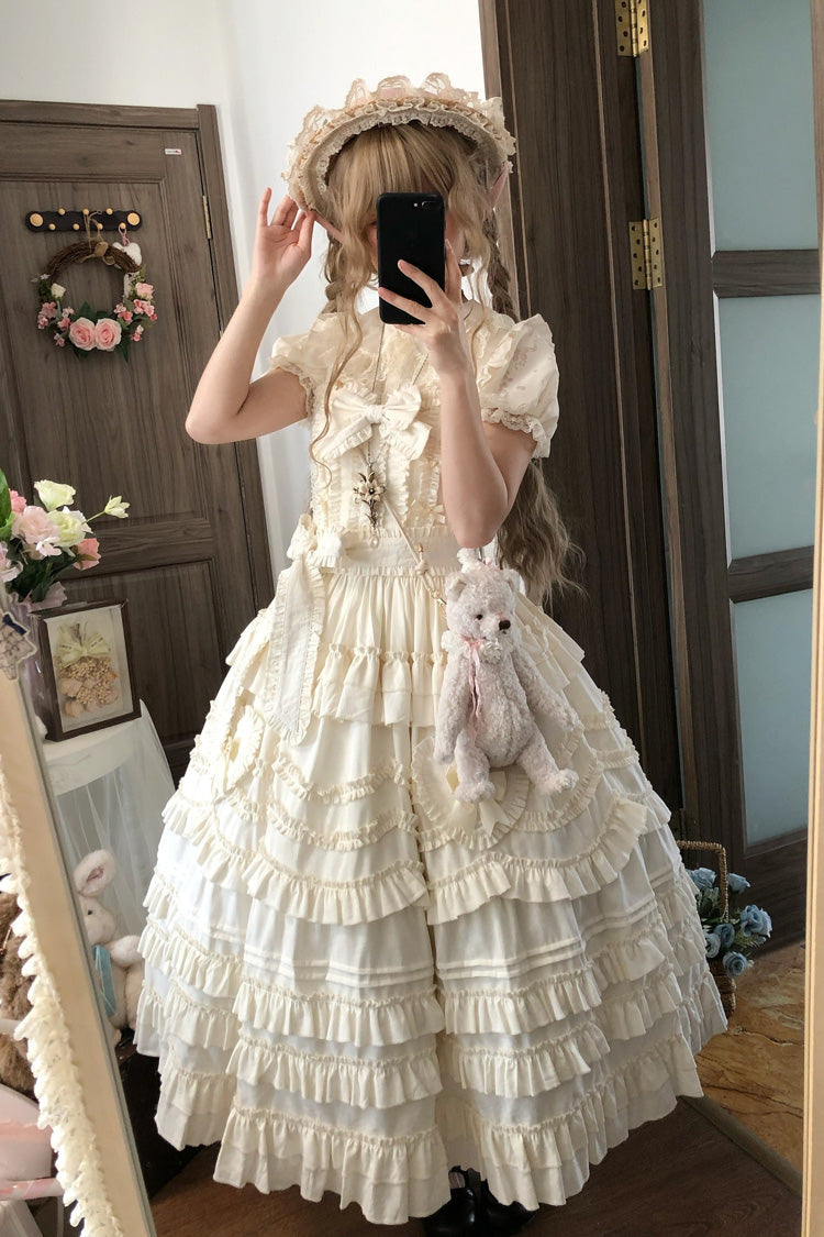 Apricot [Heart In Love] Multi-Layered Ruffled Bow Sweet Lolita Jsk Dress - Product - 2