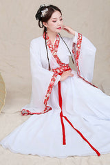 White Neckline Embroidered Wide Sleeve Sweet Hanfu Dress - Product - 2