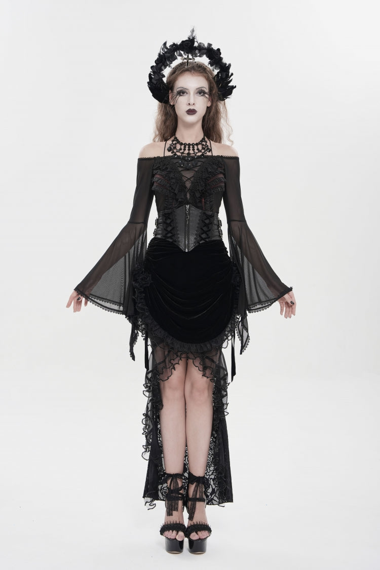 Black Crochet Lace-Up Slim Zippered Women's Gothic Accessory Zip Girdle - Product - 2