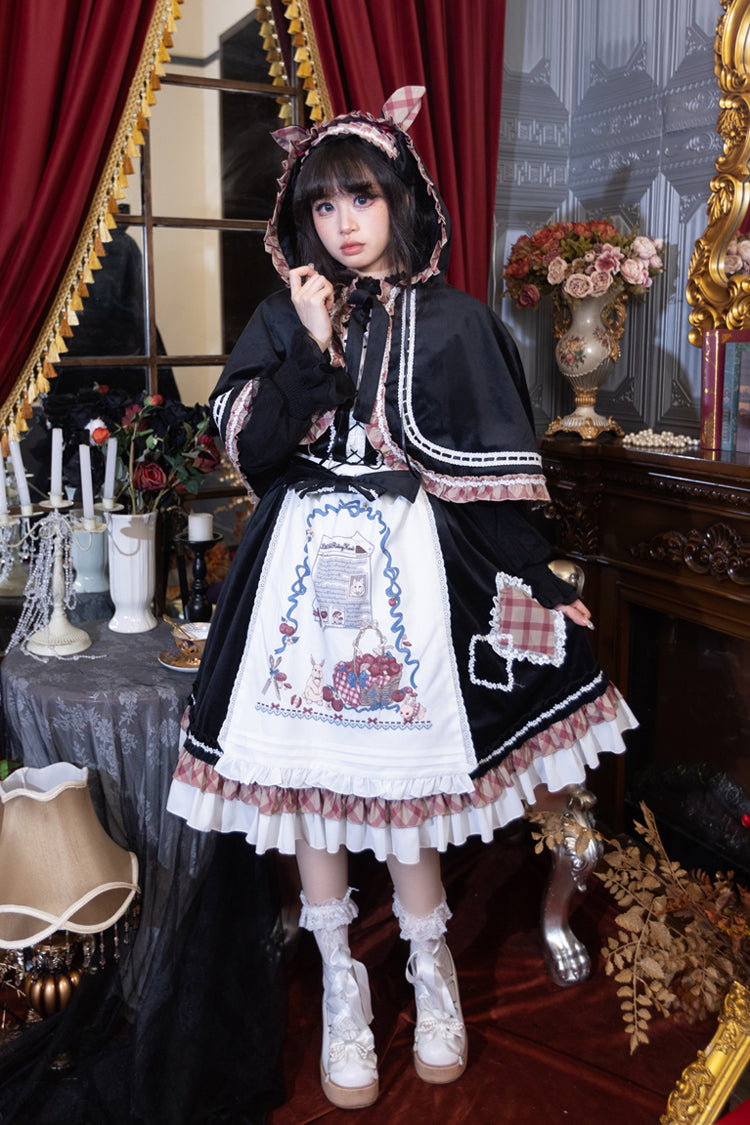 Black [Little Red Riding Hood] Ruffle Bowknot Sweet Lolita Jsk Dress - Black - 1