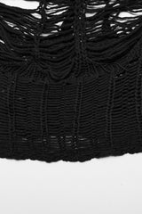 Black Long Sleeves Hollow Sheer Ripped Women's Steampunk Knitted Sweater - Product - 8
