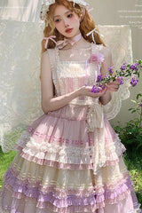 Rainbow Cloud Gradient Triple-Layered Ruffle Bowknot Sweet Lolita Jsk Dress 2 Colors - Product - 5