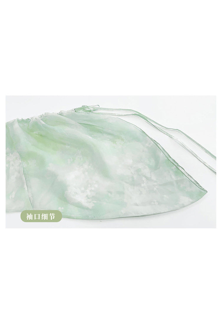 Green [Jade Green Grapes] High Waisted Embroidered Women's Sweet Hanfu Dress Set - Product - 8