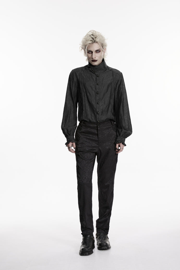 Black Jacquard Slim Men's Gothic Gorgeous Handsome Pants - Product - 4