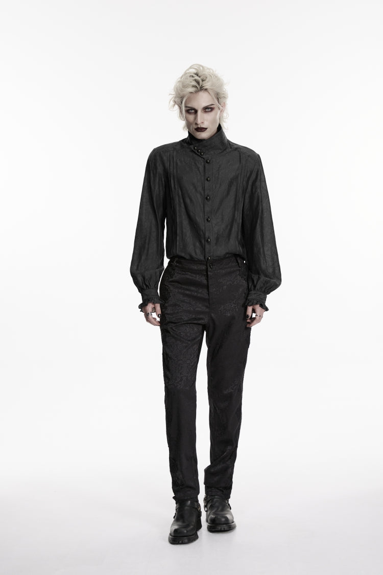 Black Jacquard Slim Men's Gothic Gorgeous Handsome Pants - Product - 4