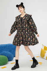 Black Doll Collar Bear Print Puff Sleeves Ruffled Sweet Lolita OP Dress - Product - 4