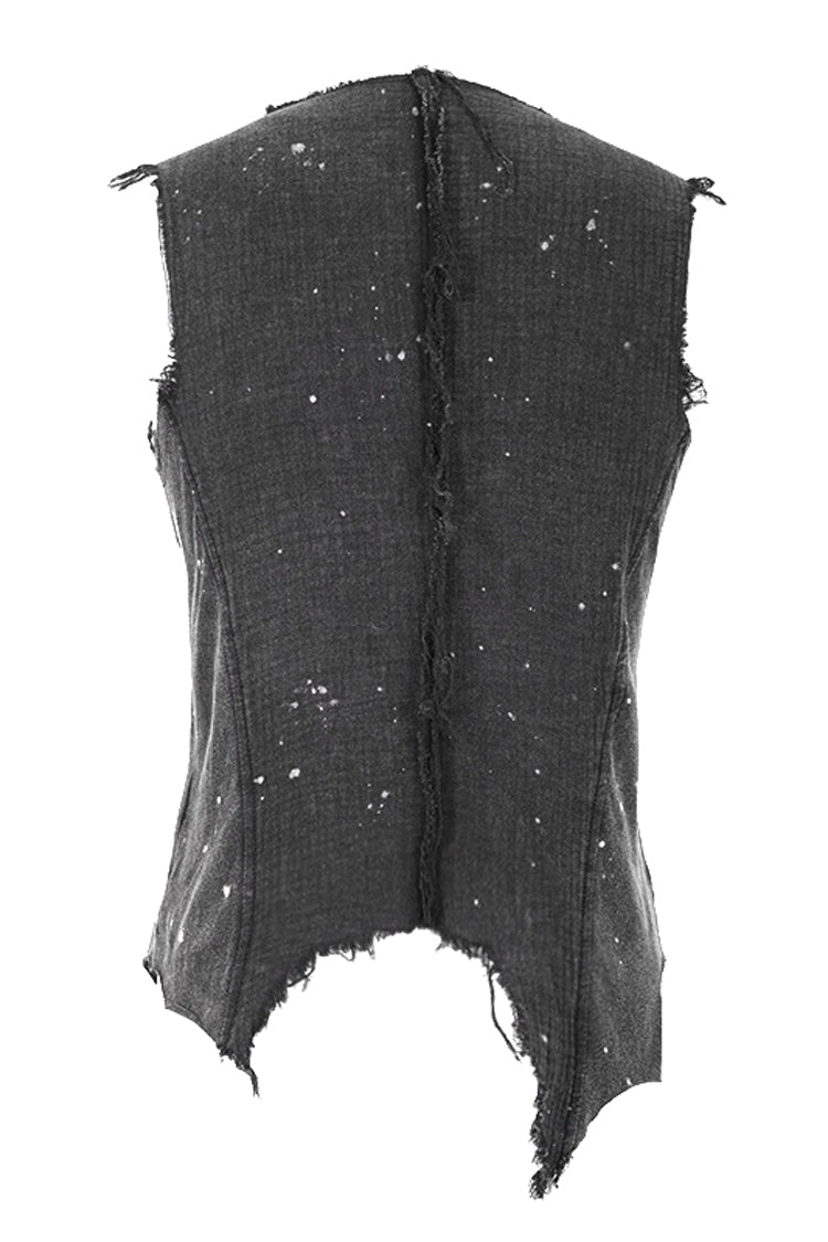 Black V-Neck Sleeveless Ripped Buckle Straps Men's Gothic Vest - Product - 8