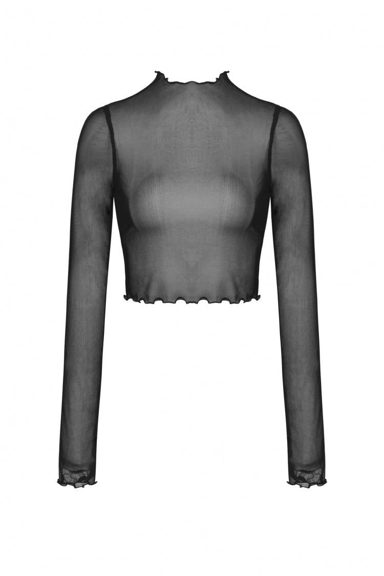 Black Long Sleeves Irregular Sheer Mesh Women's Daily Gothic Top - Product - 3