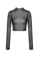 Black Long Sleeves Irregular Sheer Mesh Women's Daily Gothic Top - Product - 3