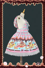 [Cream Meow] Sleeveless Print Bowknot Hooded Sweet Lolita Strap Dress 3 Colors - Product - 11