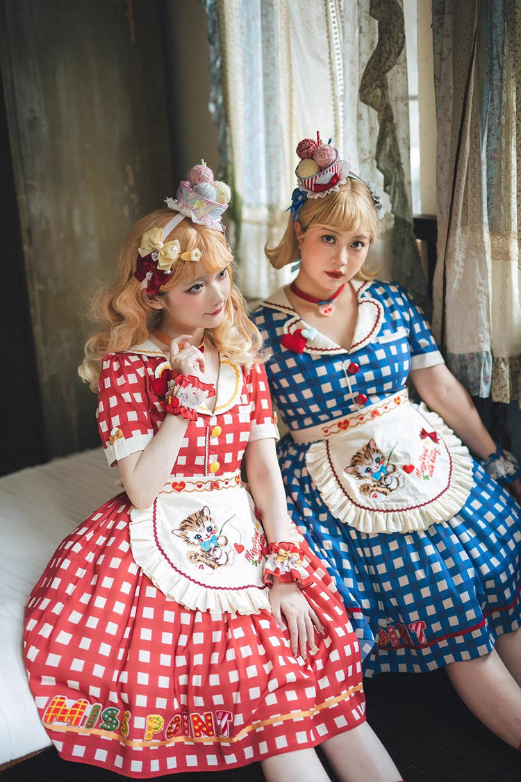 Sweetheart Cat Short Sleeves Print Embroidery Sweet Lolita Dress 3 Colors - Product - 5