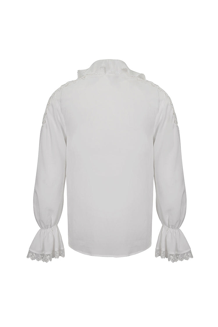 White Ruffled Collar Puff Sleeved Men's Gothic Shirt - Product - 9