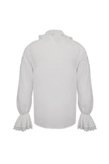 White Ruffled Collar Puff Sleeved Men's Gothic Shirt - Product - 9
