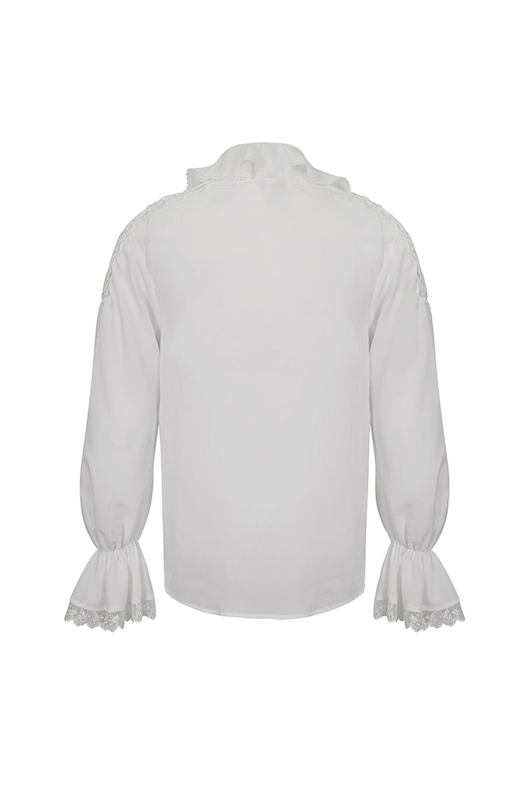 White Ruffled Collar Puff Sleeved Men's Gothic Shirt - Product - 9