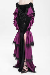 Purple Floral Print Lace-Up Rose Chain Women's Gothic Fishtail Skirt - Product - 4