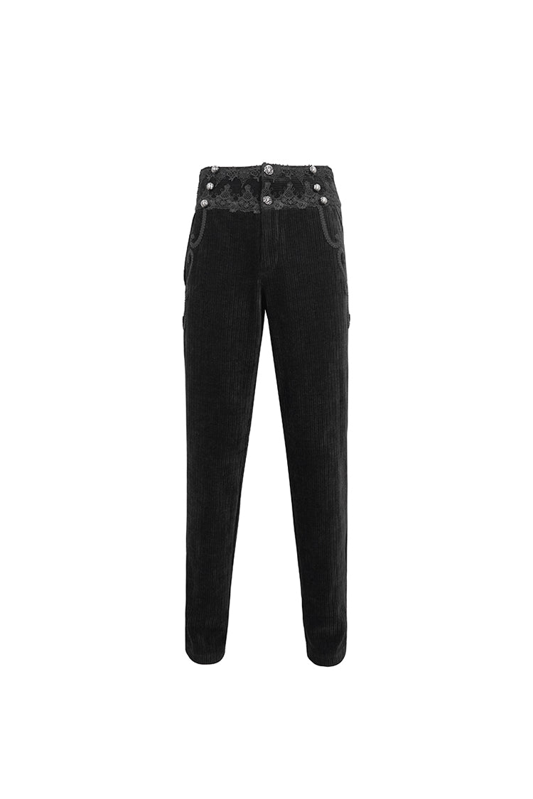 Black High Waisted Lace Splice Men's Gothic Pants - Product - 8