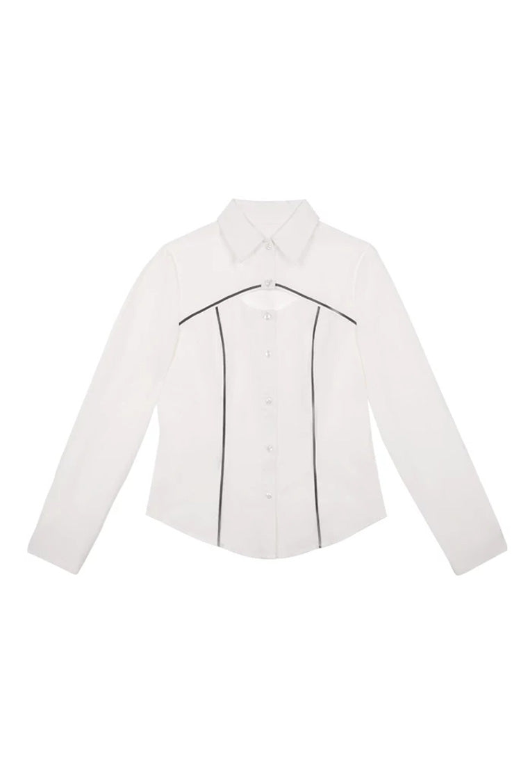 Black/White Long Sleeves Color Matching Handsome Sci-fi Lolita Skirt Set - Shirt(Only) - 13