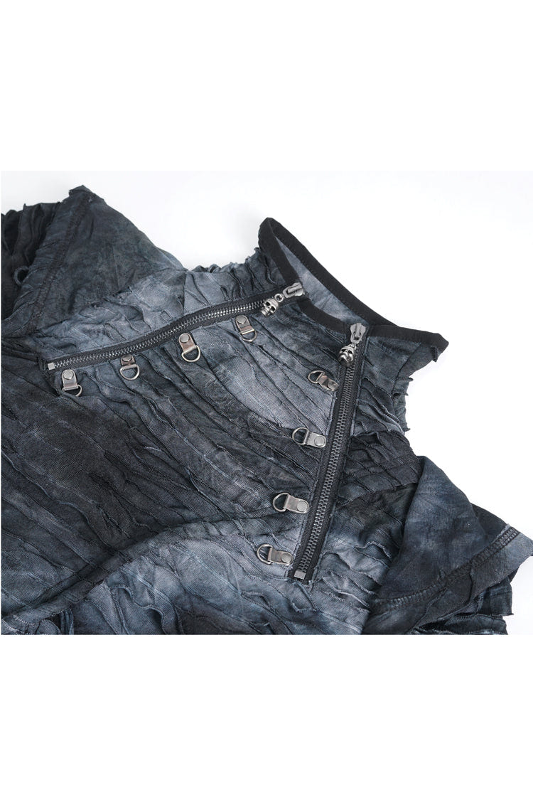 Black High Collar Long Sleeves Print Ripped Men's Punk Hoodies T-Shirt - Product - 10