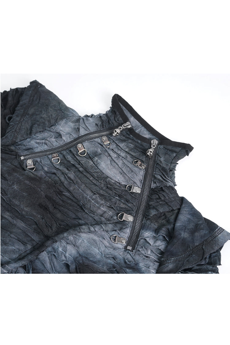 Black High Collar Long Sleeves Print Ripped Men's Punk Hoodies T-Shirt - Product - 10