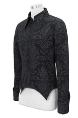 Black Folding Cuffs Palace Printed Zipper Mens Gothic Blouse - Product - 5