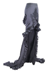Short Front And Long Back Multi Layer Wavy Flounces Floor Length Gown Stretchy Womens Gothic Half Skirts - Product - 4