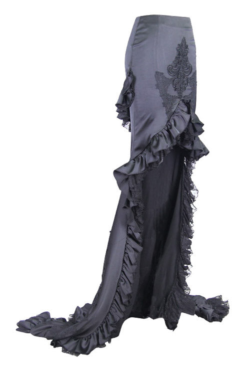 Short Front And Long Back Multi Layer Wavy Flounces Floor Length Gown Stretchy Womens Gothic Half Skirts - Product - 4
